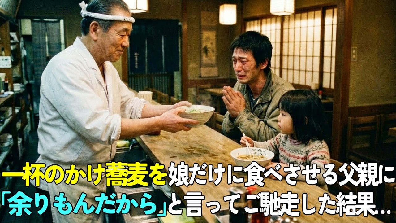 老舗蕎麦屋にボロボロの親子が来店「かけ蕎麦を1人前で」娘だけに食べさせる父親を見た店主がもう１杯のかけ蕎麦を差し出し「余りもんだから食べていきな」→10年後…【感動する話】