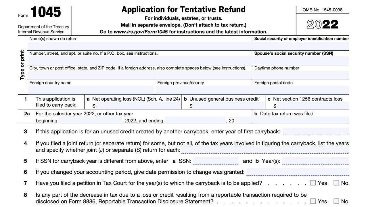 IRS Form 1045 walkthrough ARCHIVED COPY - READ COMMENTS ONLY