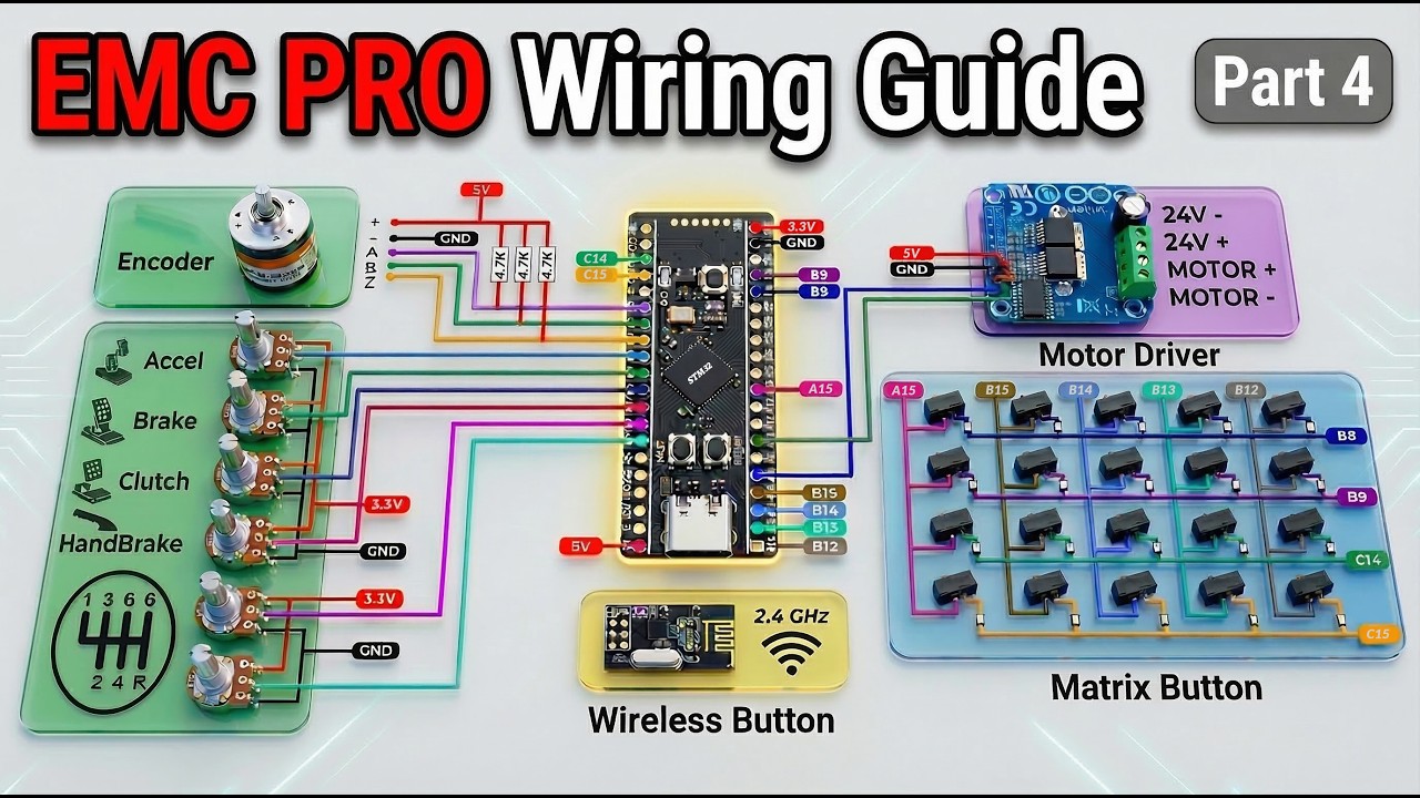Instrukcja okablowania EMC PRO | Samodzielna budowa kierownicy do symulatora wyścig&oacute;w (STM32 + BT...