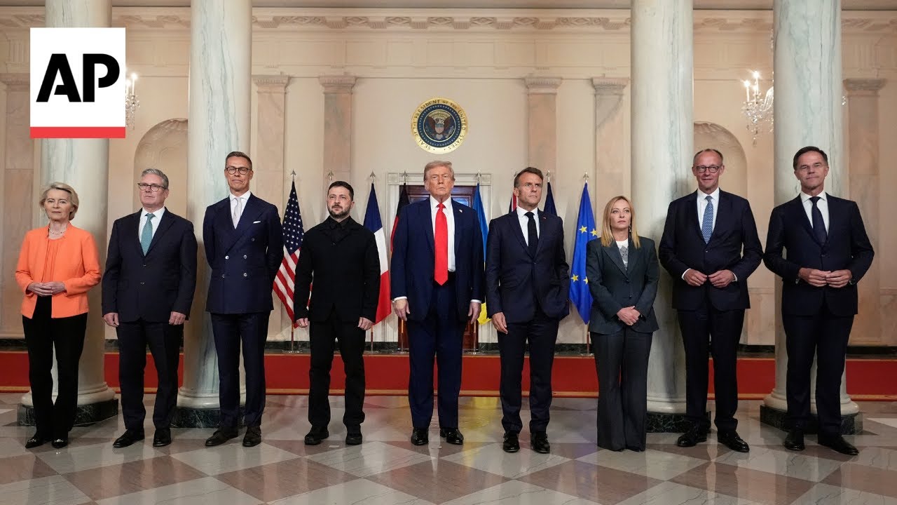 Trump, Zelenskyy and European leaders pose for group photo ahead of meeting