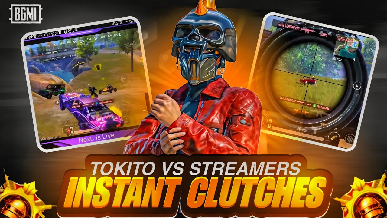 Tokito vs streamers 🔥 insane clutches 1v4 situation 💀 with both pov #tokito #bgmi #iqooneo7 