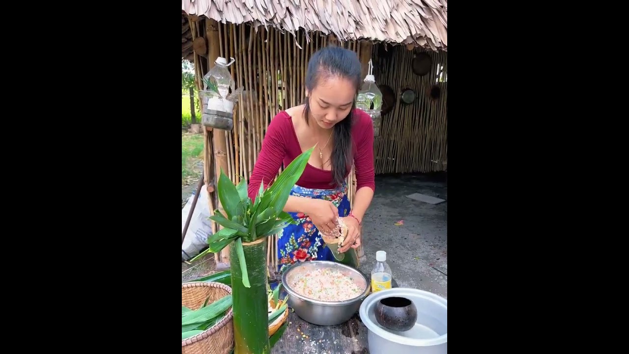 Bamboo rice cooking recipe #cookingvideo