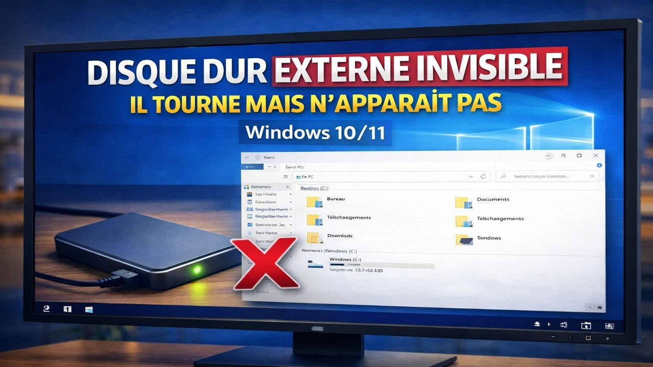 😱 Mon disque dur externe tourne mais ne s’affiche pas (Solution !)