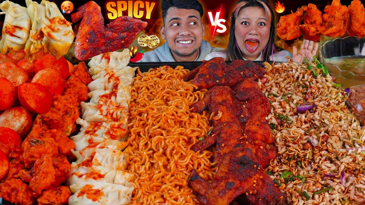💥 EXTREME SPICY MUKBANG DICE CHALLENGE 🎲🔥 | Husband vs Wife | Spicy Wings, Momo, Noodles, Chatpatey