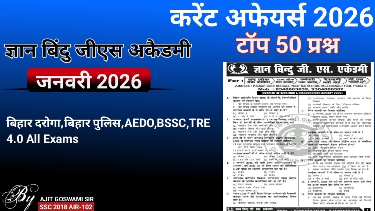 Current affairs January 2026|Gyan Bindu GS academy current affairs January 2026|current affairs 2026