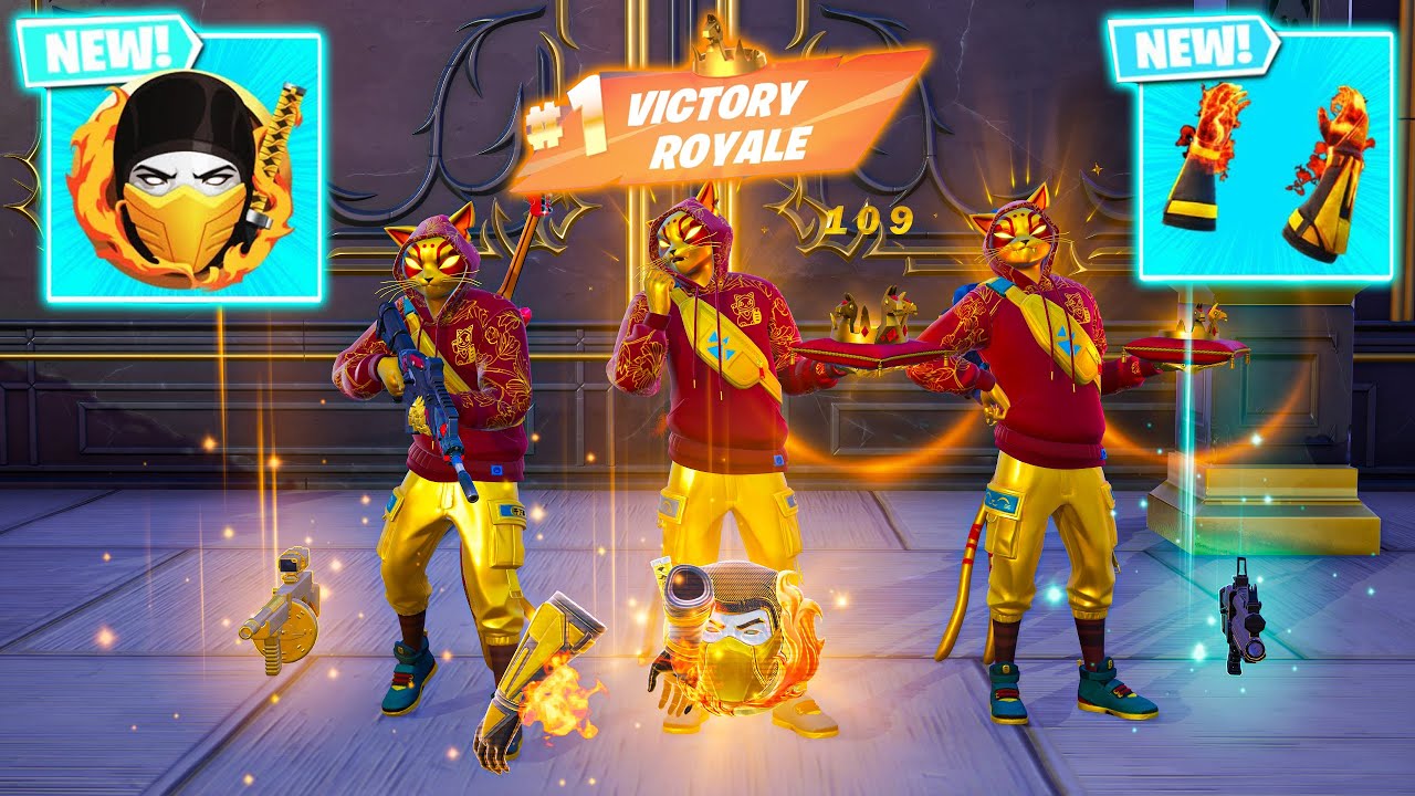 LUCKY NYANJA TRIO vs SCORPION'S KOMBAT KIT MYTHIC & NEW 3 MEDALLIONS ( NEW! FORTNITE Chapter 6 )