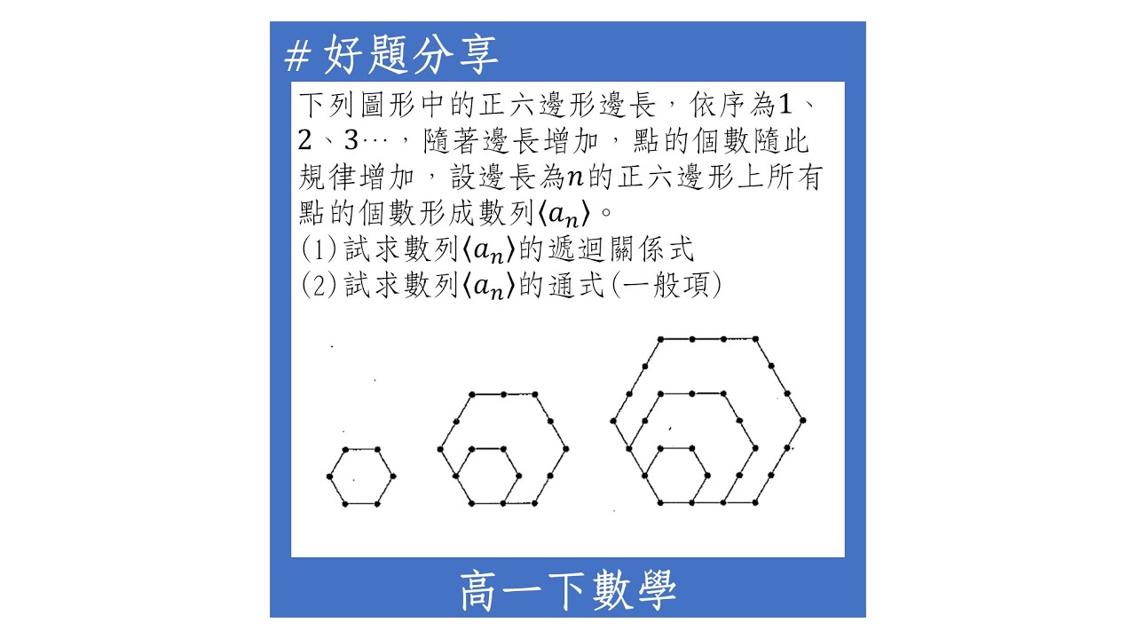 【高一下好題】從規律的圖形找遞迴關係與一般項