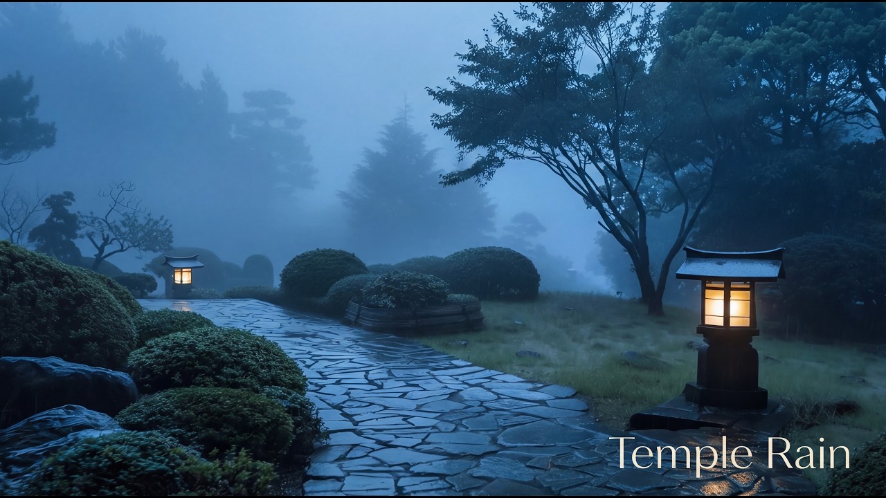 Midnight Temple Rain 🌧 Foggy Japanese Garden for Deep Focus & Calm (2 Hours)