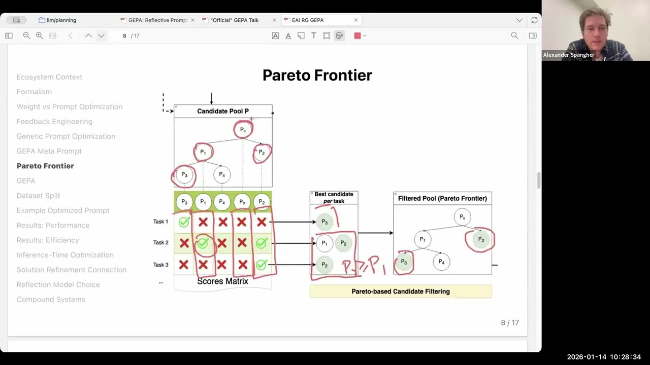 Planning, Reasoning, and Agents RG, 2026-01-14 Session: GEPA, prompt optimization over performanc...