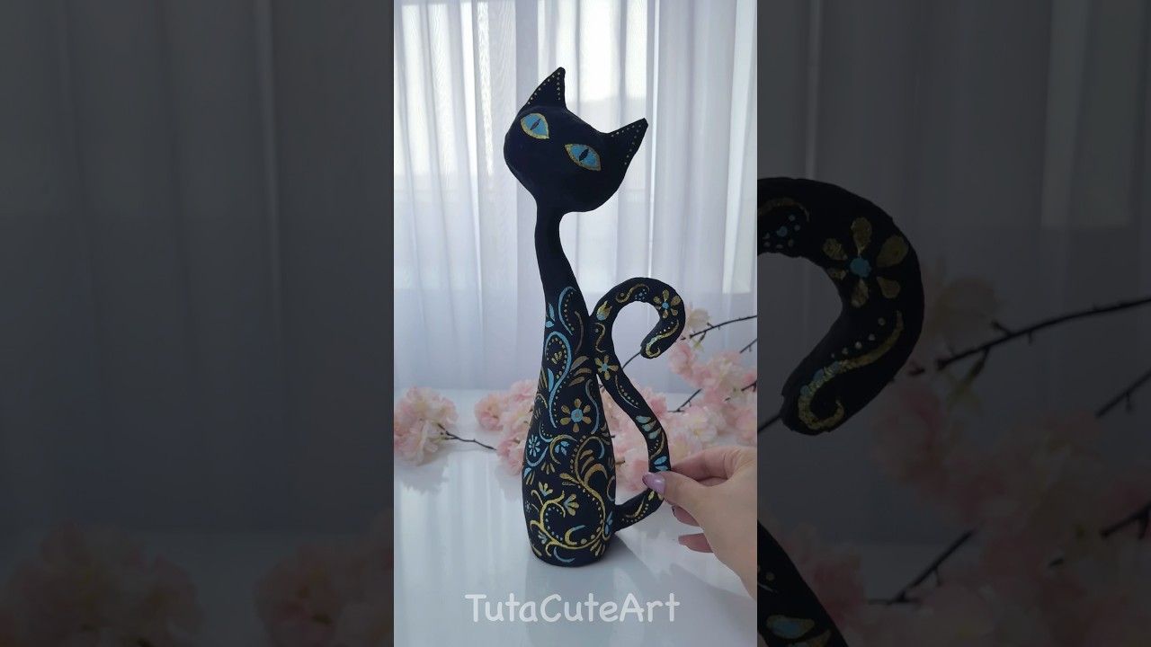 DIY cute cat 🐈&zwj;⬛ paper mashe