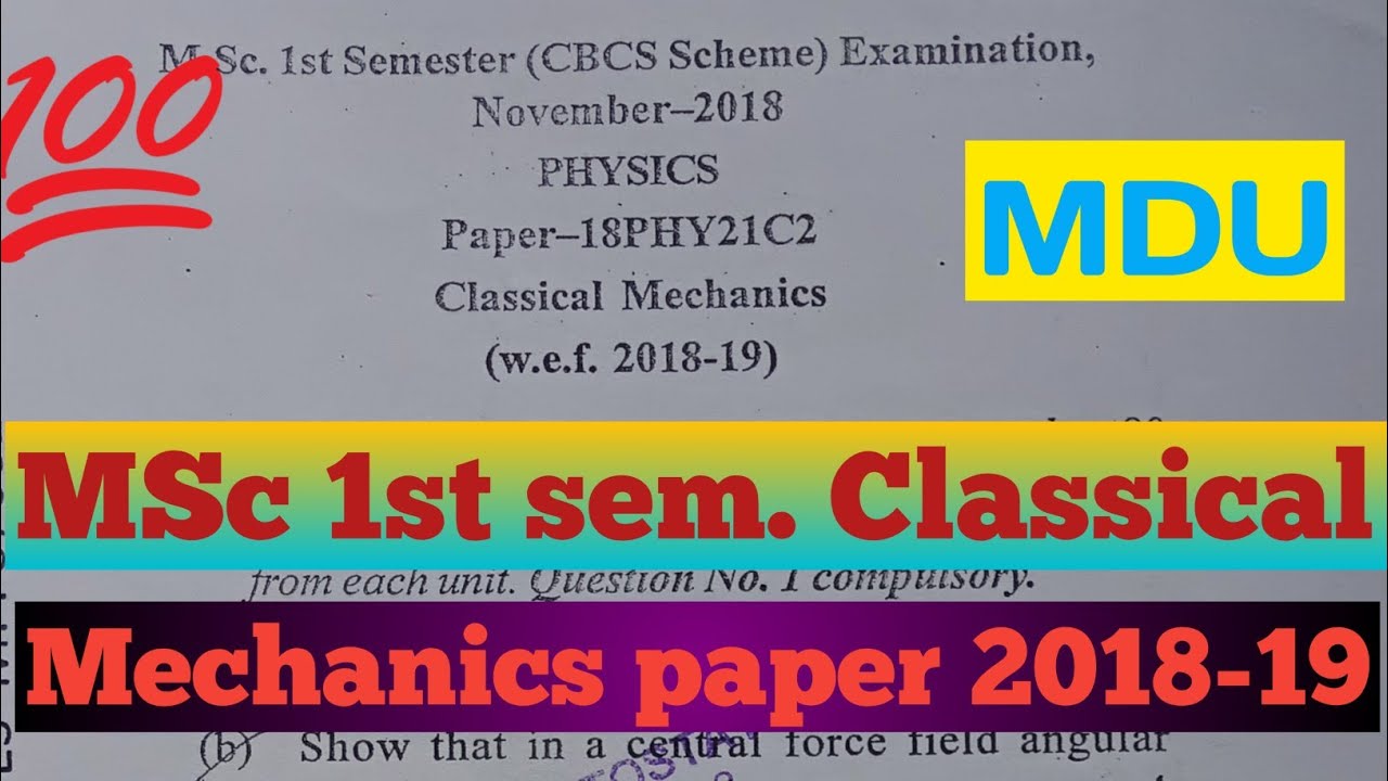 MSc 1st sem Classical Mechanics question paper 2018-19 #MDU