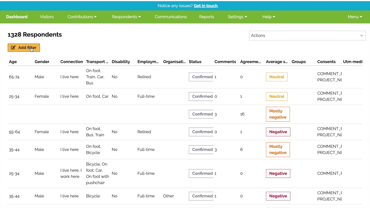 Filter and search - Commonplace dashboard tutorial