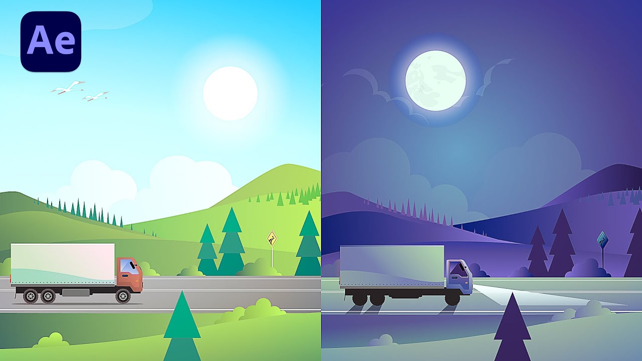 Day To Night 2D Animation in After Effects | Tutorial #aftereffects #tutorial #animation