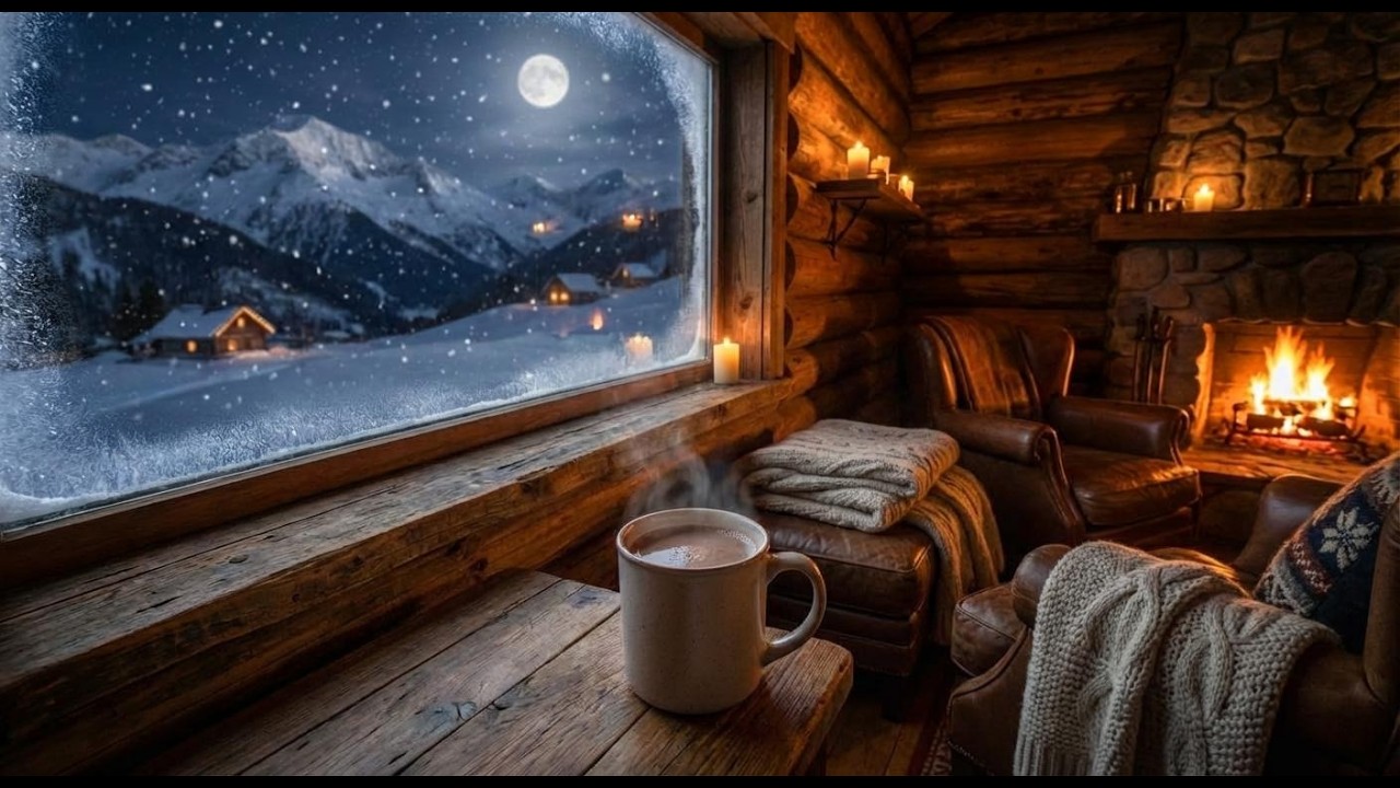 Cozy Mountain Retreat | Fireplace Sounds, Puppy & Relaxing Piano