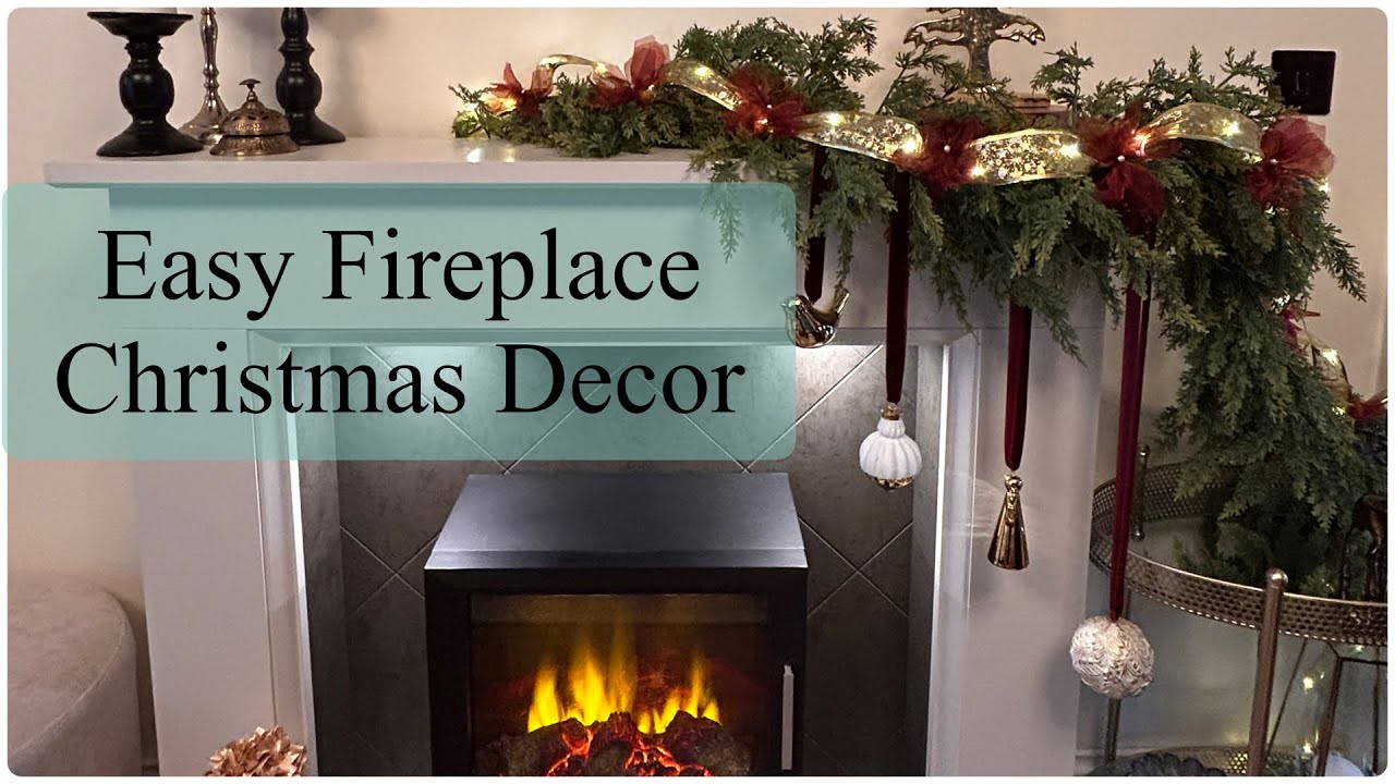 Easy Christmas fireplace styling with cedar foliage & lights. #christmas #christmas2025 #diy 