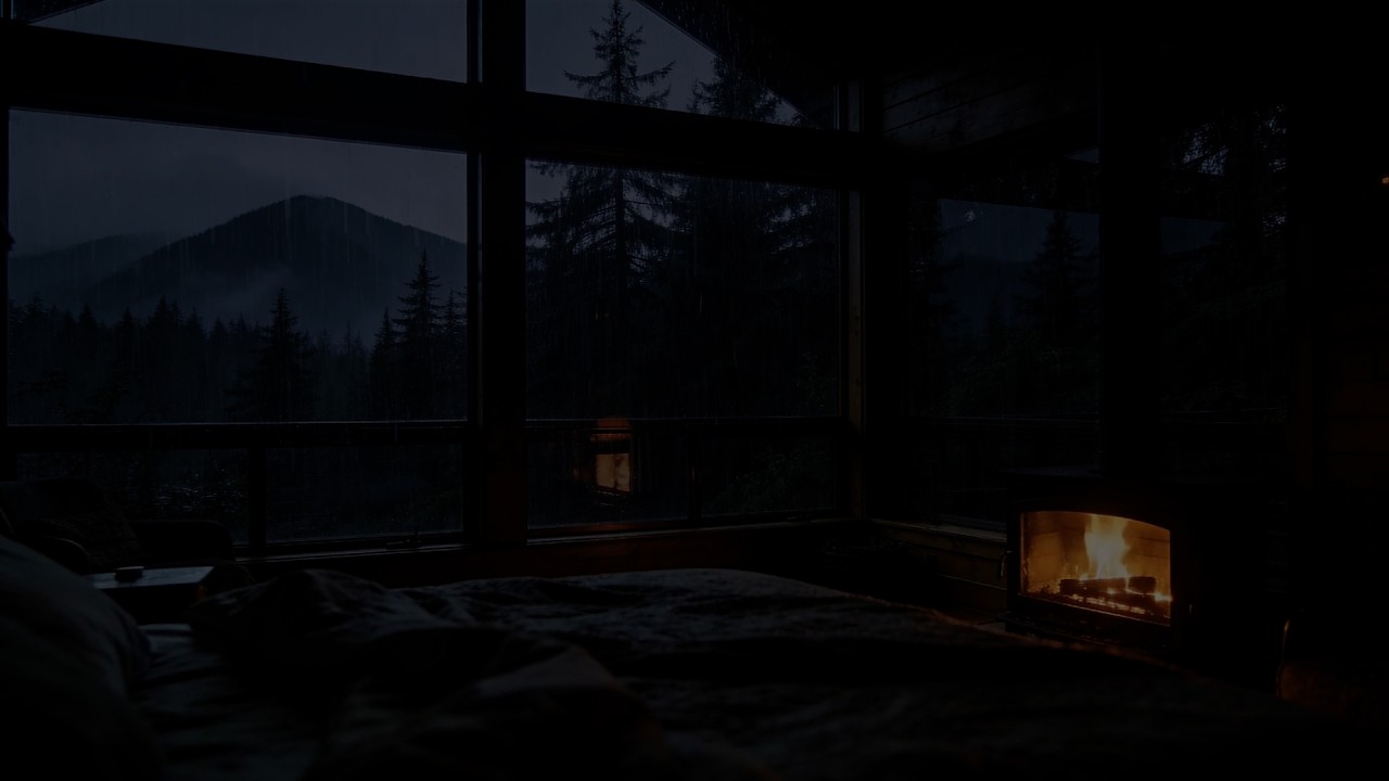 Rainy Mountain Cabin Night 🌧️ Fireplace & Window Rain Sounds for Deep Sleep | Cozy Rain ASMR |No Ads