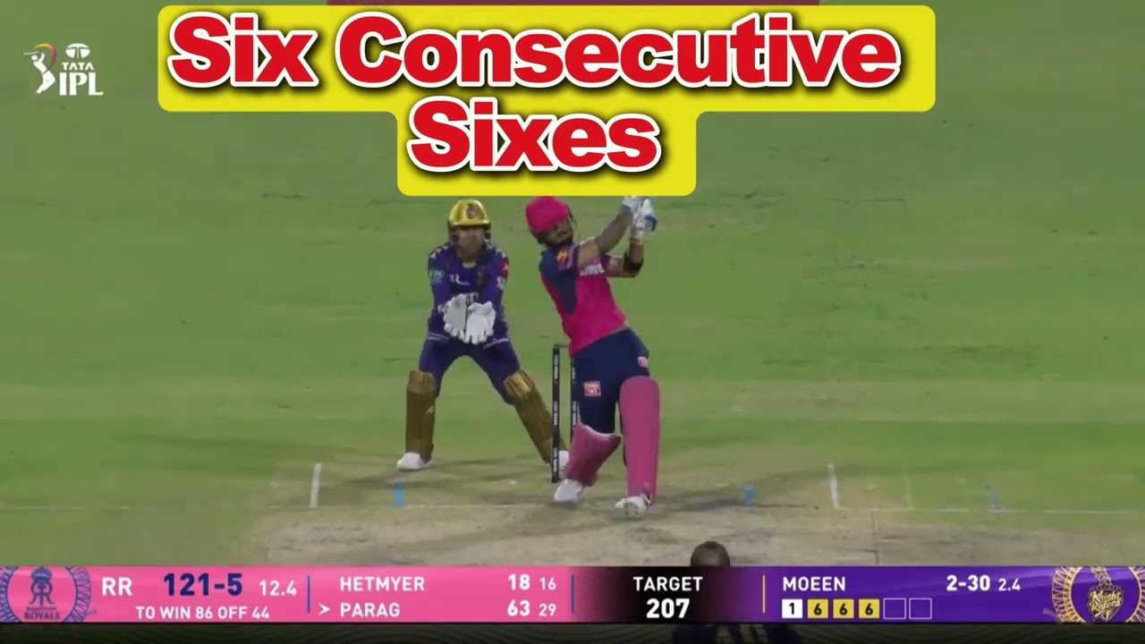 Six consecutive sixes Riyan Parag #ipl2025 #ipl #riyanparag #cricket #yfpシ