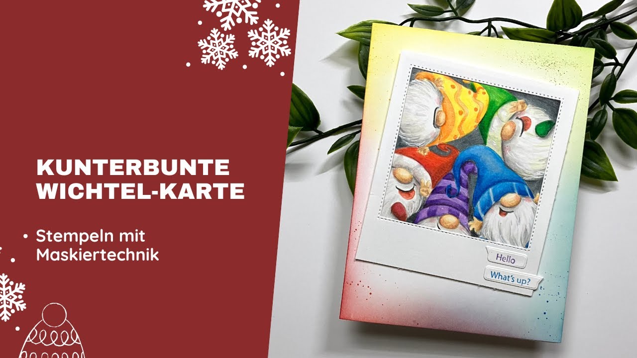 Kunterbunte Wichtel-Karte | Maskiertechnik beim Stempeln mit Impronte d'Autore Winter Gnomes