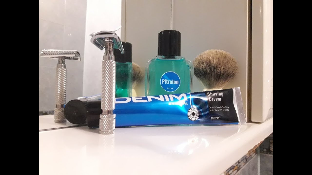 Бритье. Denim Original shaving cream, RazoRock 37 German slant, Astra, Frank Shaving, Pitralon Polar