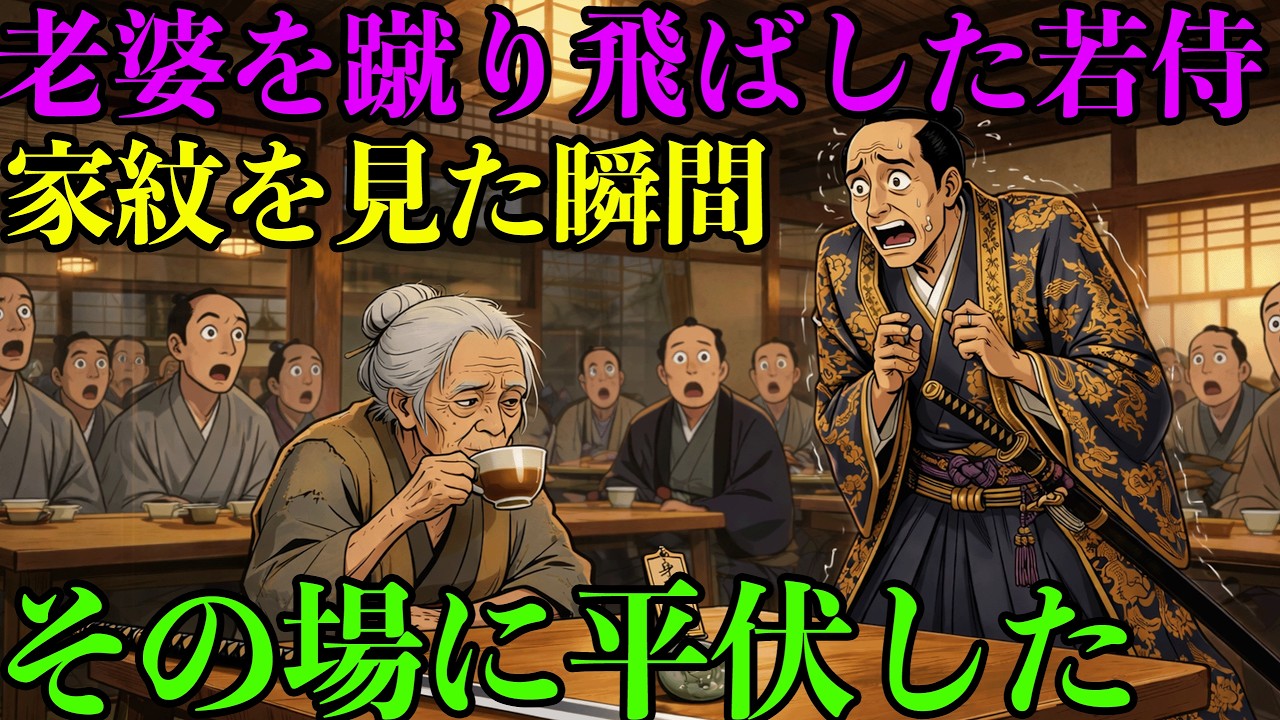 茶屋で老婆を蹴り飛ばした傲慢な若侍、懐から取り出された「一枚の家紋」を見た瞬間、男の顔色が青ざめその場に平伏した｜野談｜時代劇｜昔話｜江戸時代｜人情話