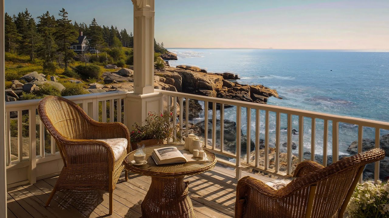 Coastal Maine Porch Morning | Gentle Breeze, Wind Chimes & Ocean Sounds