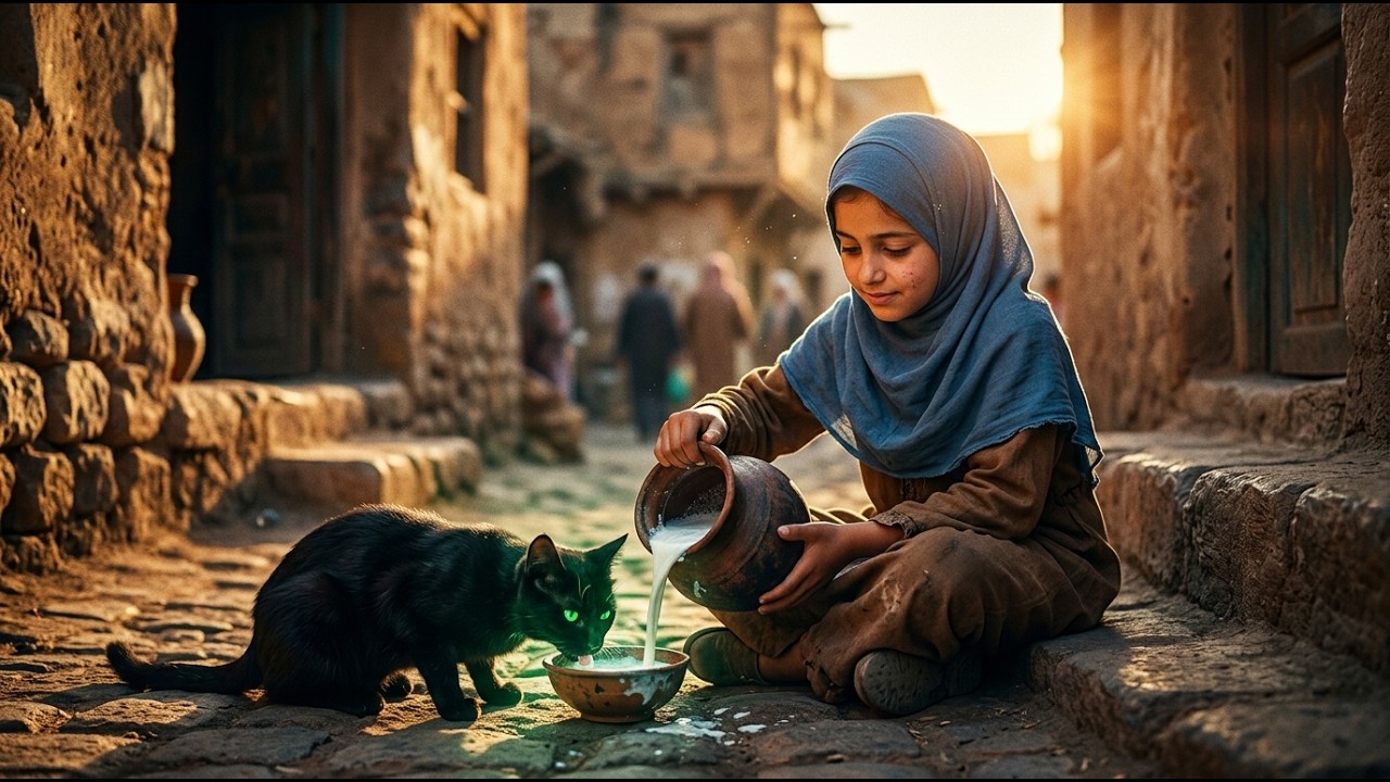 قصة بائعة الحليب والقطّة الغامضة التي حوّلت حليبها إلى ذهب! حكاية عن الرحمة والطمع ونهاية لم تتوقعها