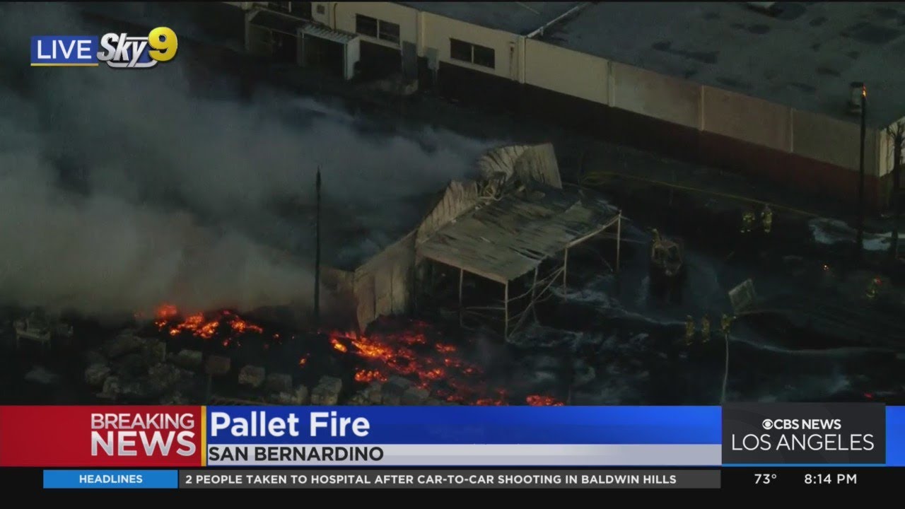Fire crews battle large pallet fire in San Bernardino