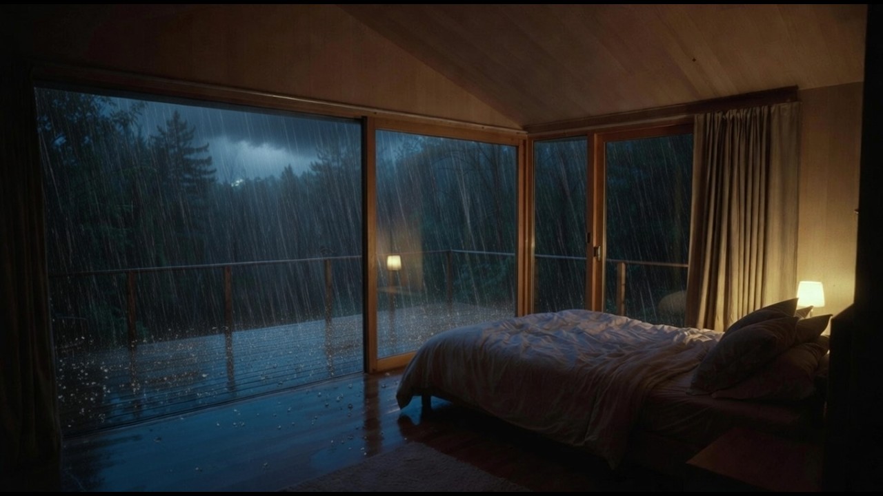 Rain Sounds for Sleeping White Noise | Midnight Rain in a Luxury Glass House | 4K 60FPS ASMR