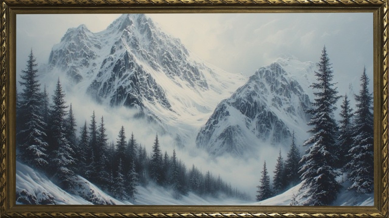 🏔️ Paisaje Nevado en Marco | Arte TV Relajante
