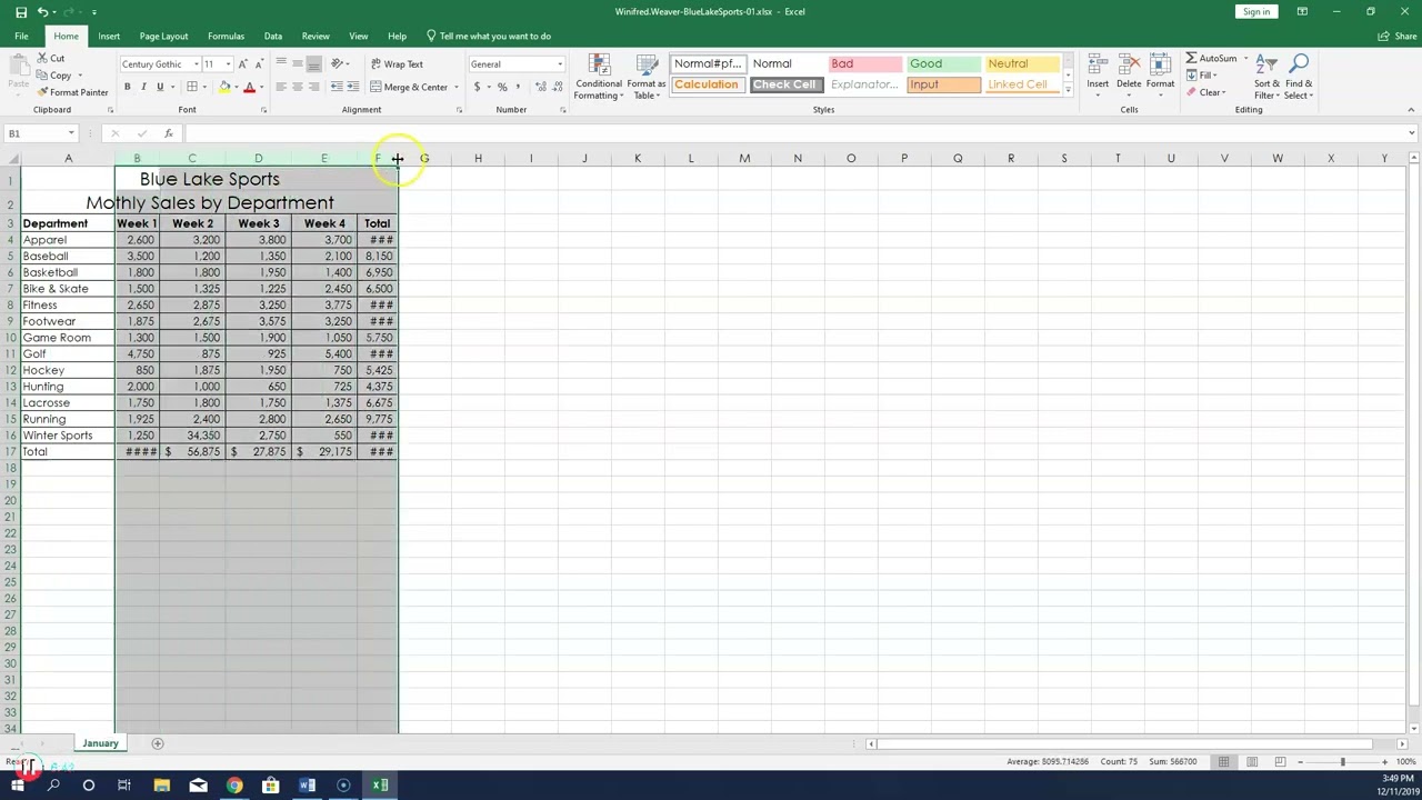 Excel 2019 In Practice Ch 1 Independent Project 1-4