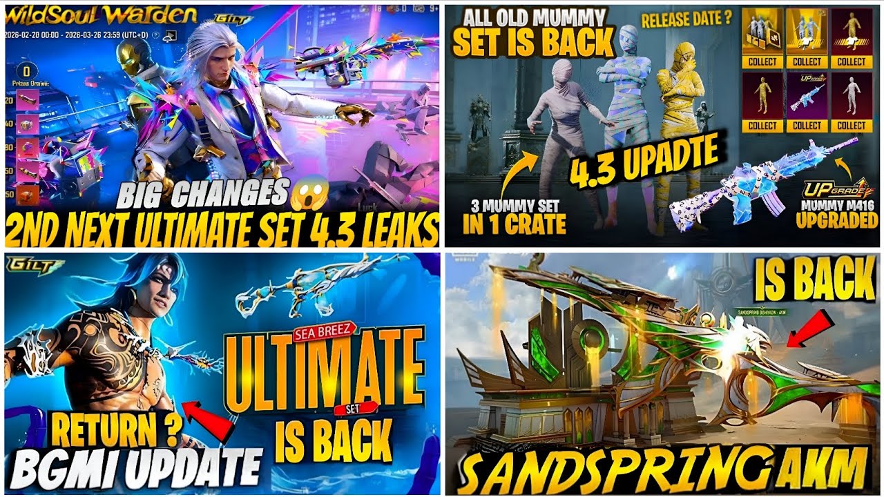 🔴NEXT ULTIMATE SET BGMI 4.4😍| MUMMY SET RETURN BGMI?😱| SANDSPRING AKM RETURN BGMI | TIDAL M4 RETURN?