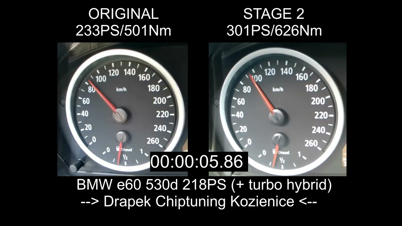 stock vs stage2 (#300HP)- #BMW #e60 #530d 218PS - acceleration 0-100 km/h