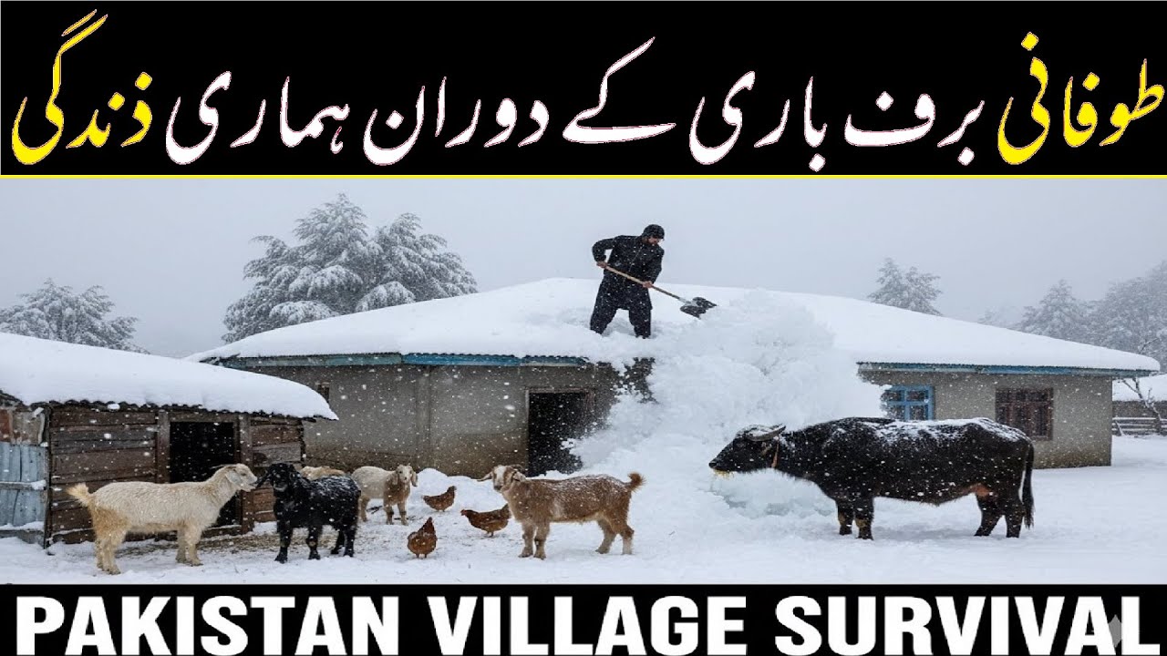 Extreme Winter Village Life in Pakistan | Surviving with Animals in 3 Feet Snow | Touqeer Rafique