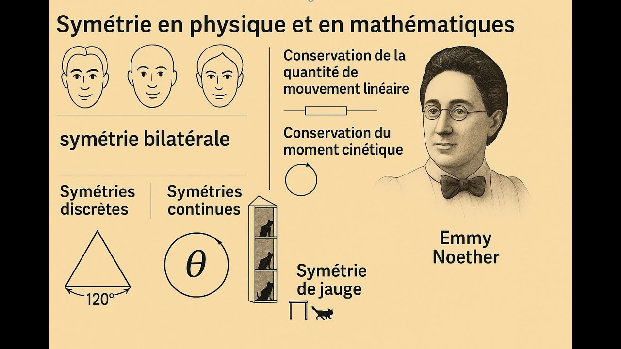La sym&eacute;trie en physique et math&eacute;matiques, th&eacute;or&egrave;me de Noether, sym&eacute;trie de jauge