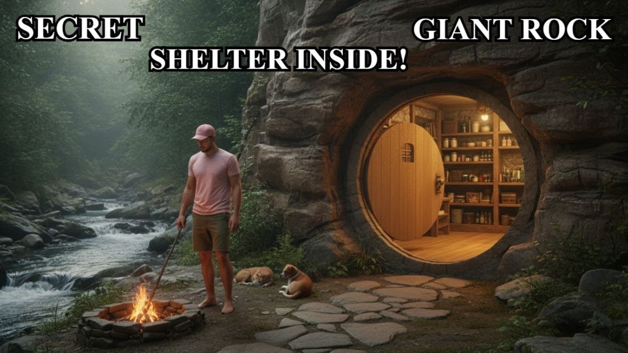 Building a SECRET Shelter INSIDE a GIANT ROCK (Jungle Hideout)