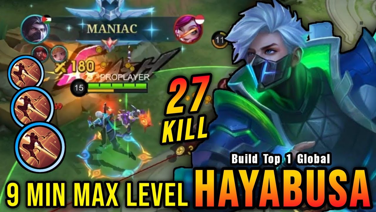 27 Kills + MANIAC!! Fast Farm Hayabusa 9 Mins Max Level!! - Build Top 1 Global Hayabusa ~ MLBB