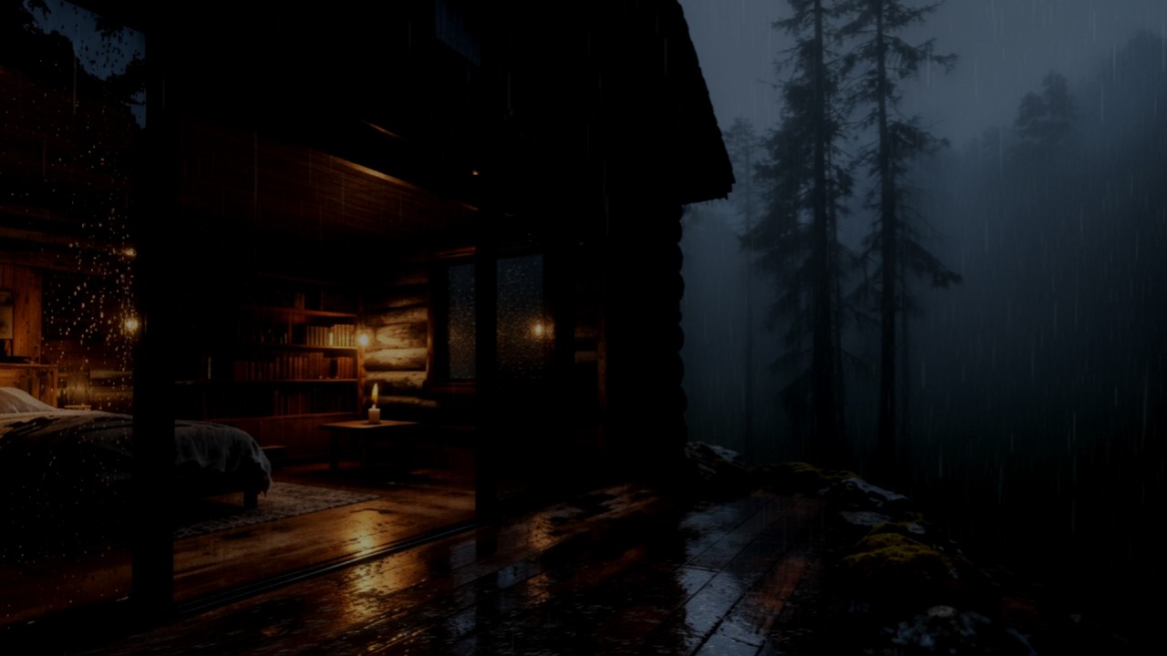 Forest Cabin Rain at Night 🌧 Soothing Rain Sounds & Gentle Thunder for Sleeping