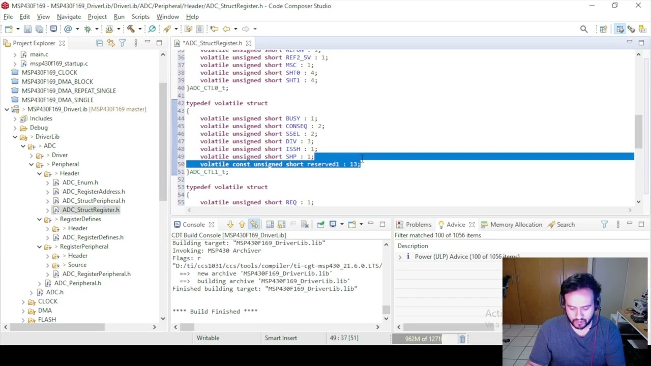 225.- MSP430F169 ADC, Empezamos con código,  creando las estructuras necesarias