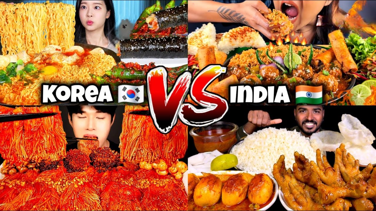 INDIA vs KOREA ASMR MUKBANG CHALLENGE COMPILATION😱🔥