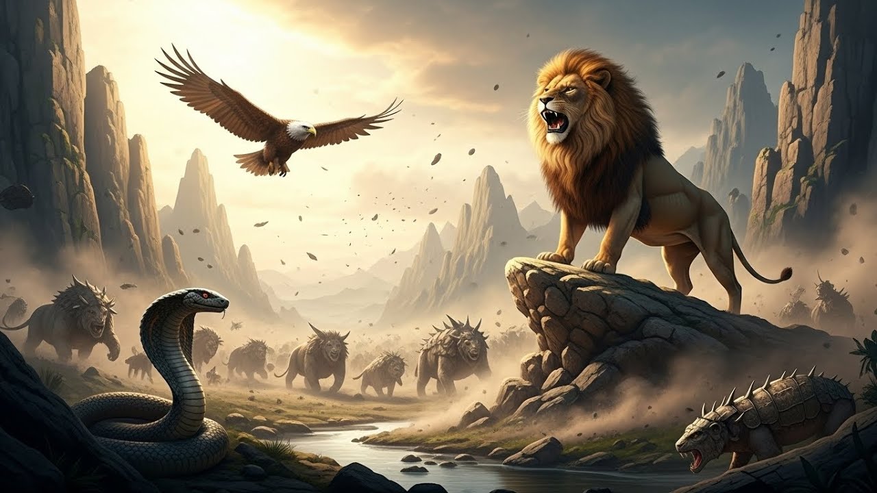 Who Will Rule the Prehistoric World? Lion 🦁 vs Cobra 🐍 vs Eagle 🦅 | Ancient Titans War