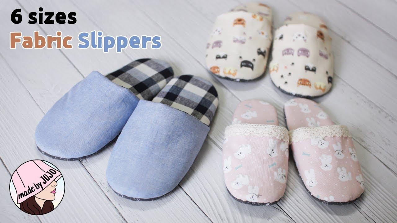 How to Make Fabric Slippers for all the family l 6 sizes Sewing Patterns Download l made by JOJO
