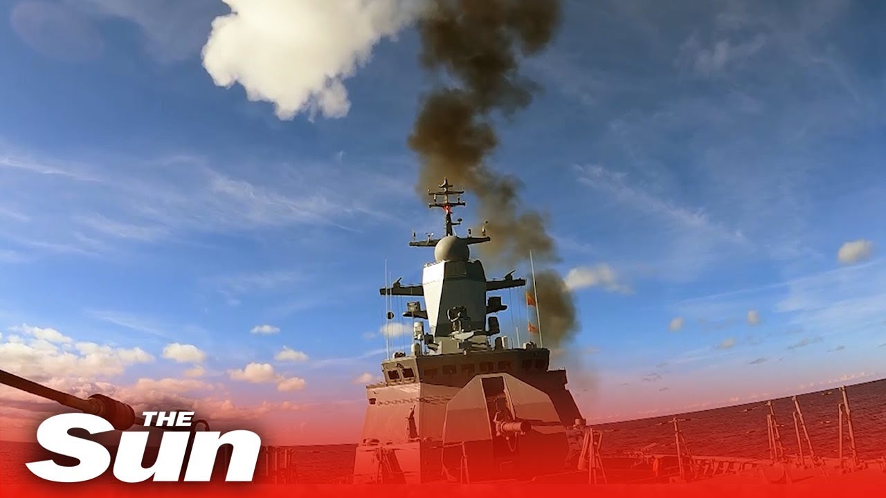 Russian warships blow up targets at sea with missiles during weapons drills