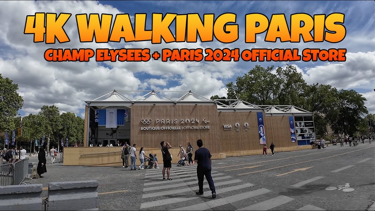 4K Walking in Paris, France - Walking the Champ Elysees pre-Olympics