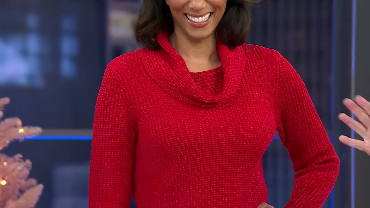 Denim & Co. Lurex Waffle Cowl Neck Sweater on QVC