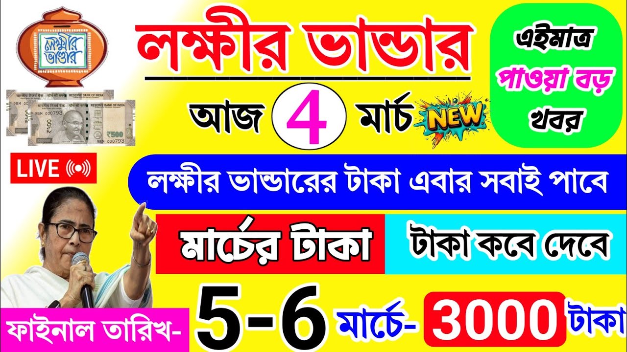 lokkhi Bhandar March Payment Date |লক্ষী ভান্ডারের টাকা কবে পাবো |  মার্চে ৩৪০০ টাকা? টাকা দিবে 4-5