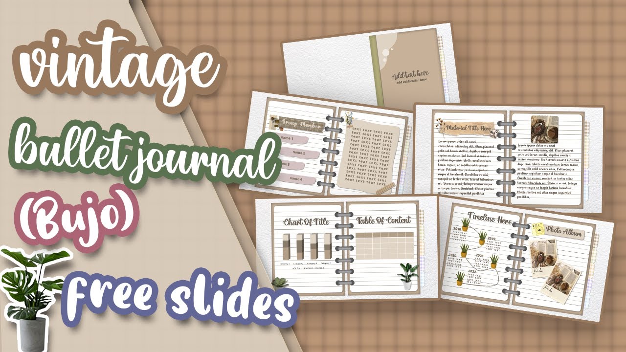 Aesthetic Vintage Bullet Journal Powerpoint Slide Design || Free Template & Font