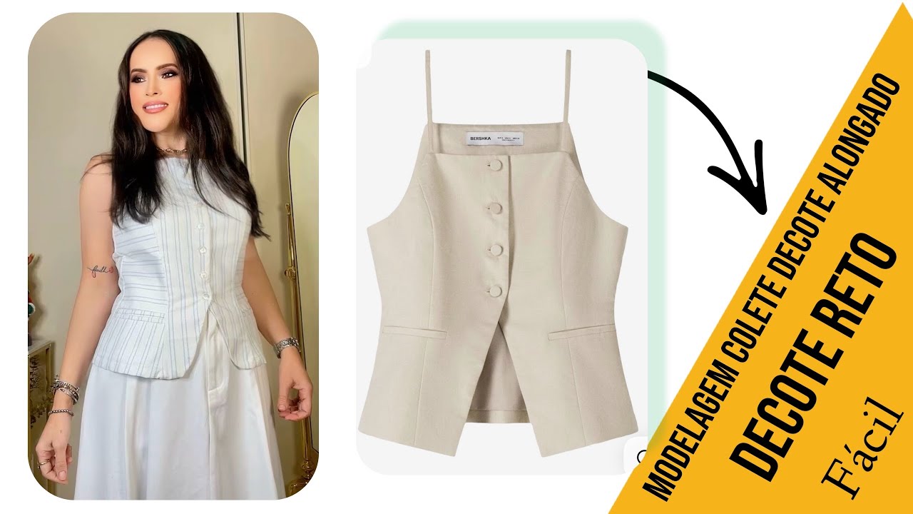 MODELAGEM COLETE ALONGADO DECOTE RETO (Muito fácil) #moda #costura #sewing #modelagem 