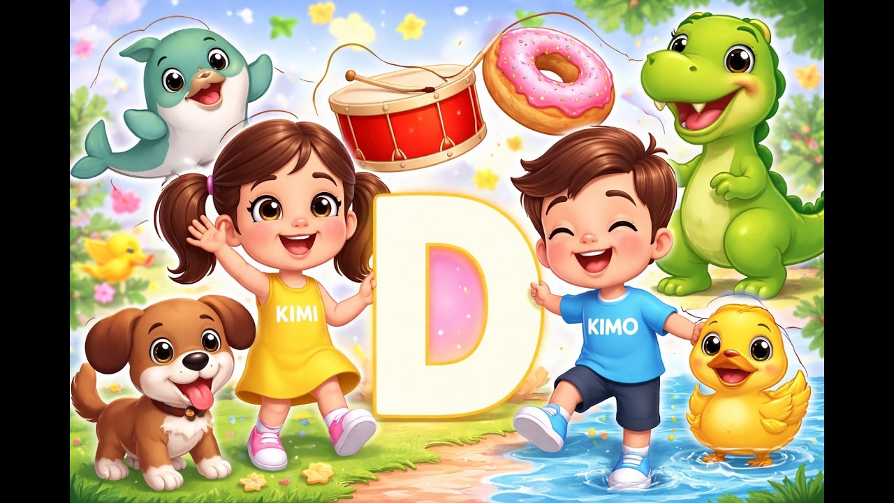 D is for Dog 🐶 Duck 🦆 Dinosaur 🦖 | ABC Phonics Song for Kids | Kimi & Kimo