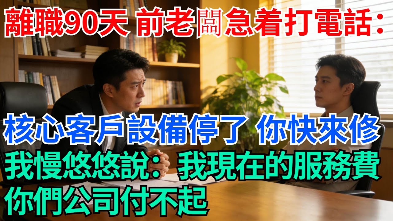 離職90天，前老闆急着打電話：核心客戶設備停了，你快來修！我慢悠悠說：我現在的服務費，你們公司付不起【奇趣天下】#職場逆襲#職場智慧#爽文職場#工作日常#完結爽文