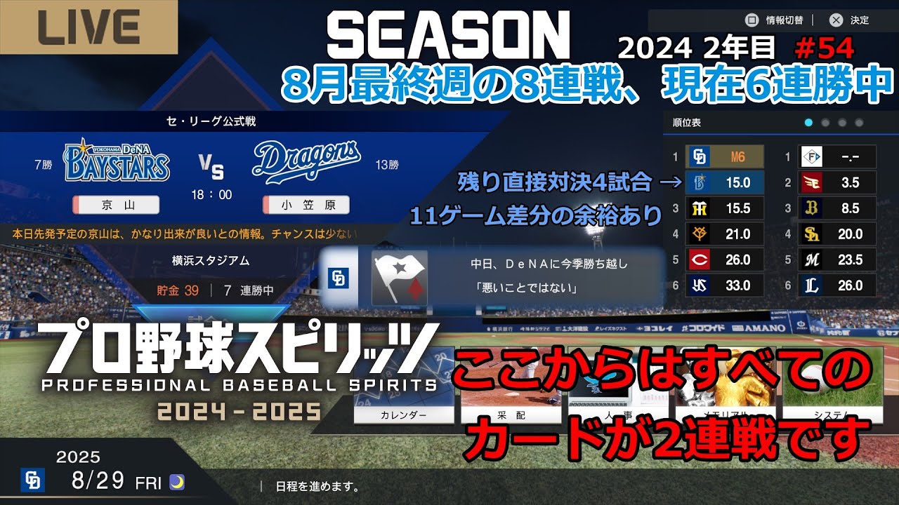 【プロスピ中日】#54 最後の大型8連戦、全勝中【プロ野球スピリッツ2024】